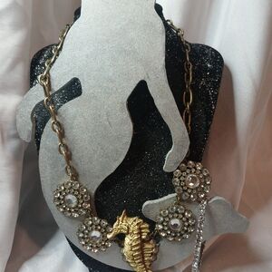 Gold and Seahores  Statement Necklace